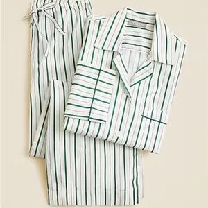 NWT J. Crew cotton, Poplin long sleeve striped pajama set green and white small
